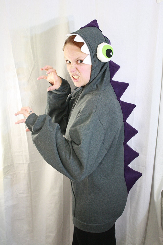 bug-eyed swamp monster hoodie - gray, purple and green