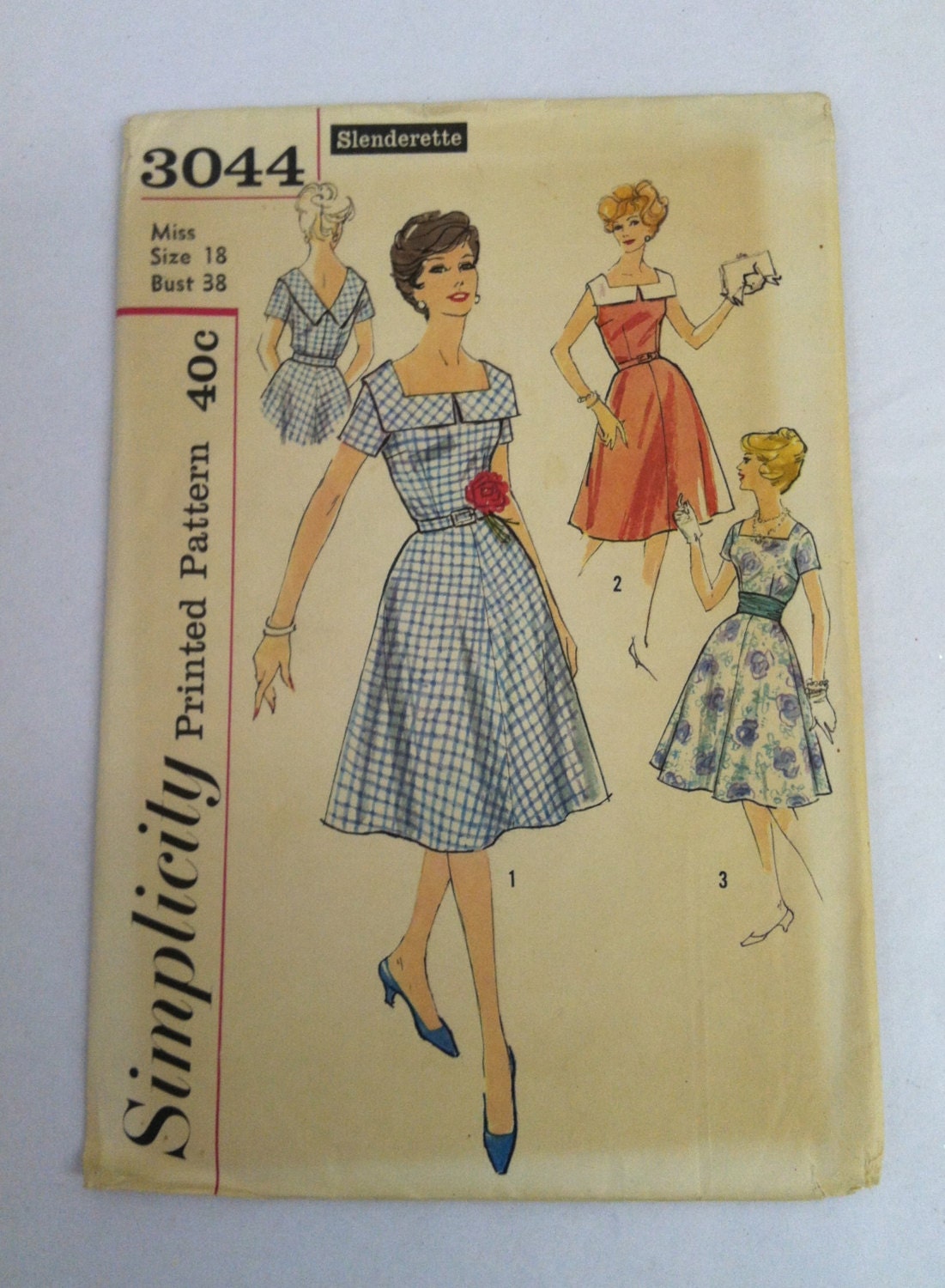 Vintage 1950s Dress 50s Sewing Pattern Simplicity 3044 Rockabilly Swing Dress Size 18 Bust 38 COMPLETE