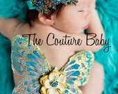 GOLDEN TURQUOISE Couture Newborn Headband ONLY Photo Prop First Photos