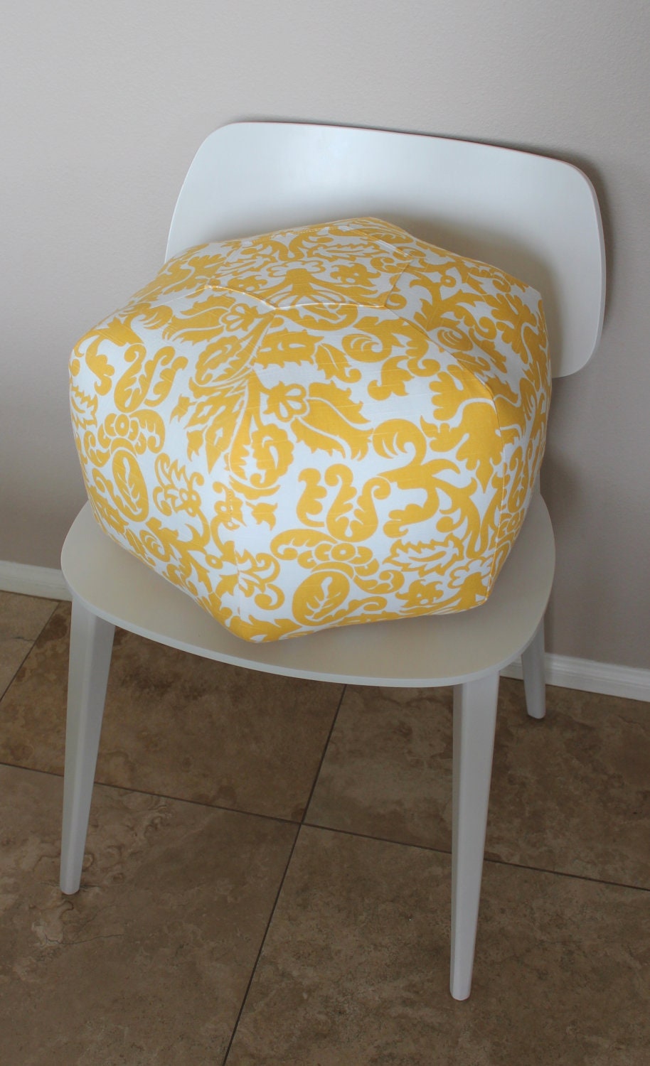 18" Ottoman Pouf Floor Pillow Yellow White Amsterdam