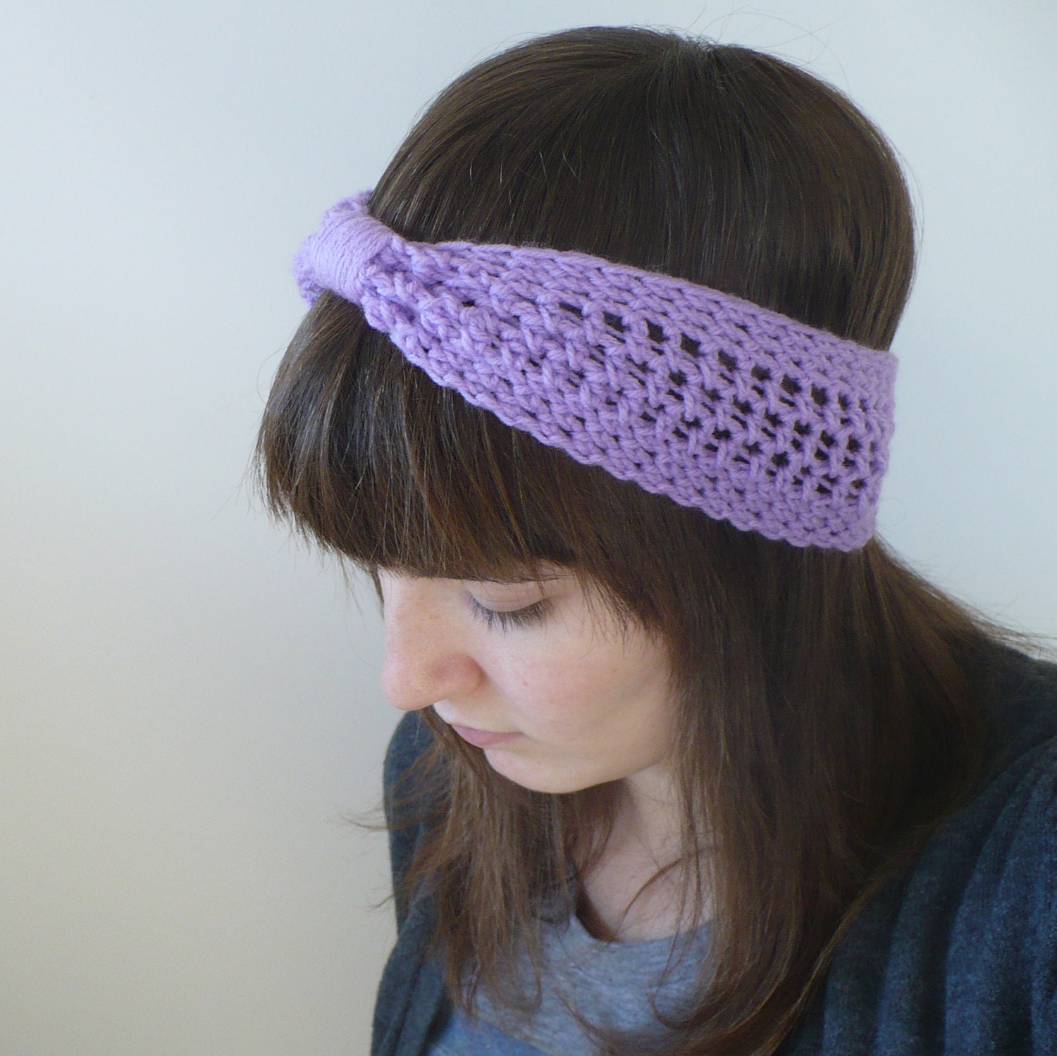 Pastel Purple Little Bow Headband Crochet Earwarmer