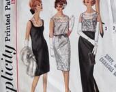 1960s Low Cut Sheath Evening Dress & Overblouse Bust 34 Size 14 Simplicity 5698 Lace Evening Dress Long or Short 1960s