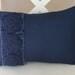Navy Blue Pillow with Frayed Ruffle and Three Roses