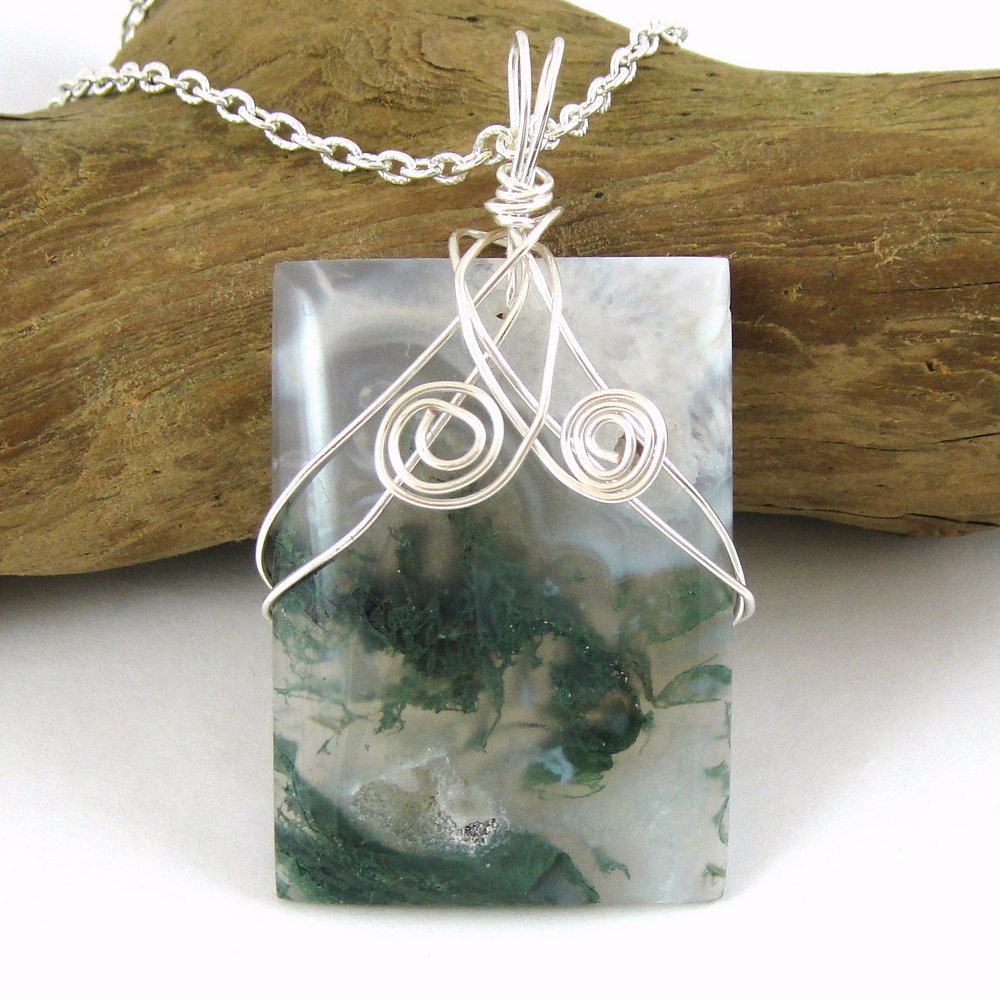 Wire Wrapped Moss Agate Druzy Necklace