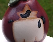 Ceramic pear, hand painted, sheep, crow, star,