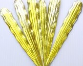 Vintage Christmas Paper Millinery Flower Foil Leaves YELLOW Metallic Craft Wreath Pick Corsage  WW