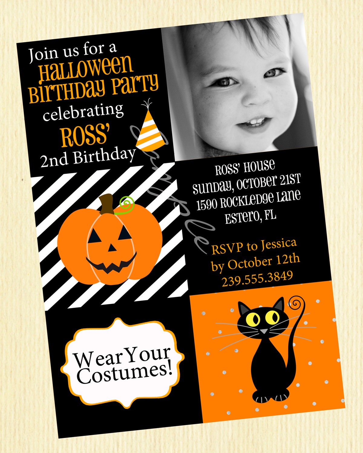 A Halloween Birthday-A 5x7 Halloween Party/Birthday Invitation, Personalized and Printable