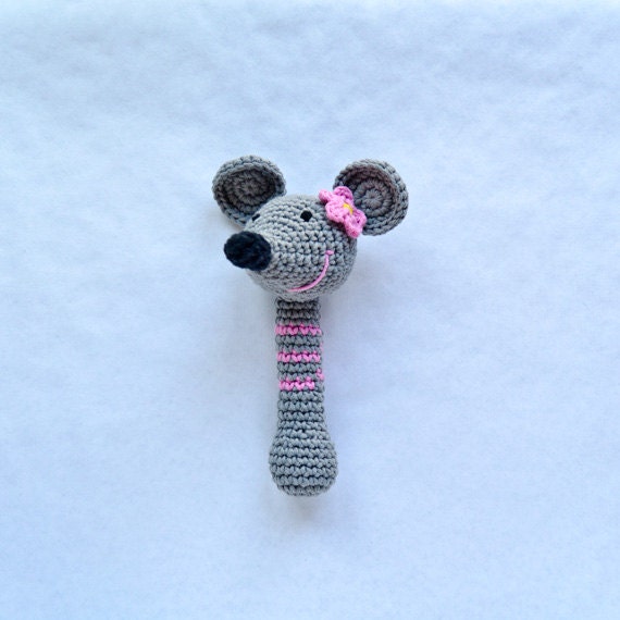 Instant Download - PDF Crochet Pattern - Mouse Rattle  (Level Easy) - Text instructions and SYMBOL CHART instructions