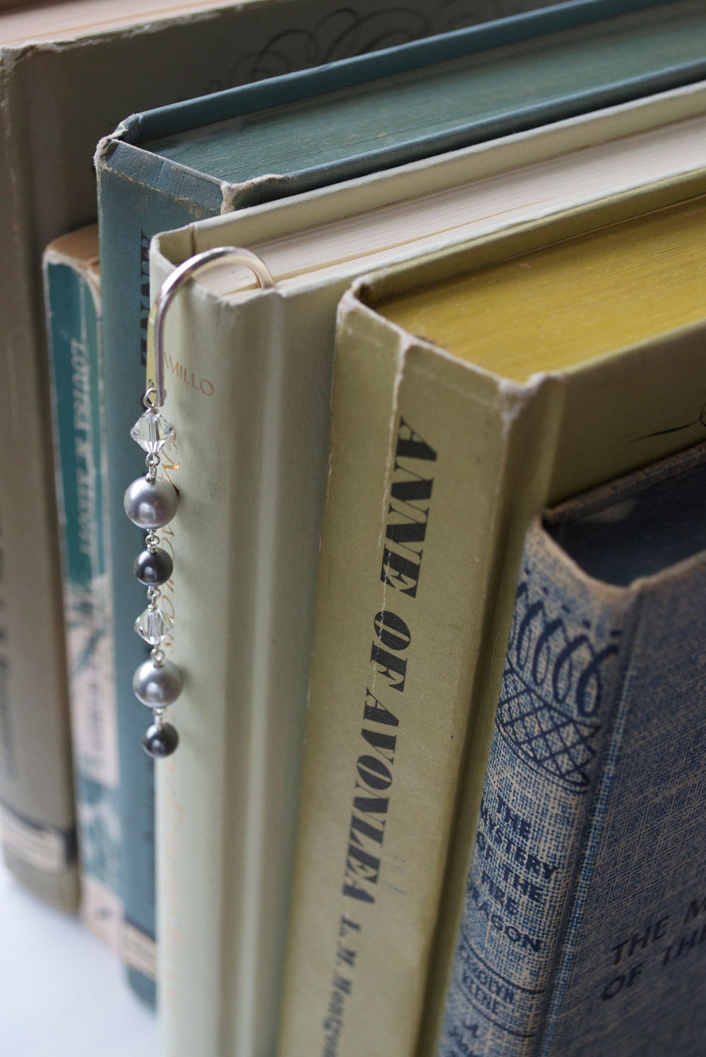 Gray Beaded Bookmark: Swarovski Crystals, Pearls, Beaded Bookmark, Metal Bookmark, Silver, Bead Bookmark, Gift, Under 25, bookmarksNbangles