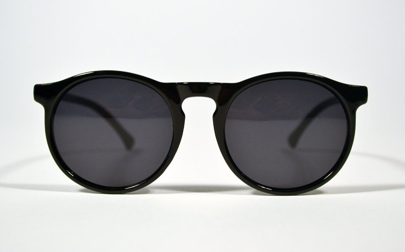 Vintage 80s Black Round Circle Wayfarer Sunglasses