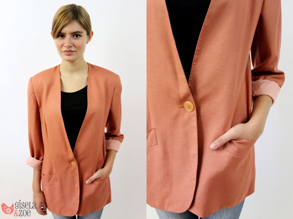 Vintage 80s Over-sized Peach Blazer / Colored Blazer