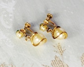 Antique Art Deco Earrings, Caged Pearls, Screw-back Dangles, 12kt Gold Filled, RARE Designer WALTER LAMPL, 1930s, Wedding Bridal Jewelry