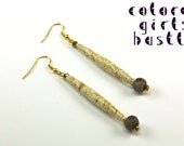Nude Paper Bead Earrings with Taupe Wood Trim