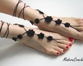 Big flower BLACK Barefoot Sandals, Goth Christmas gift