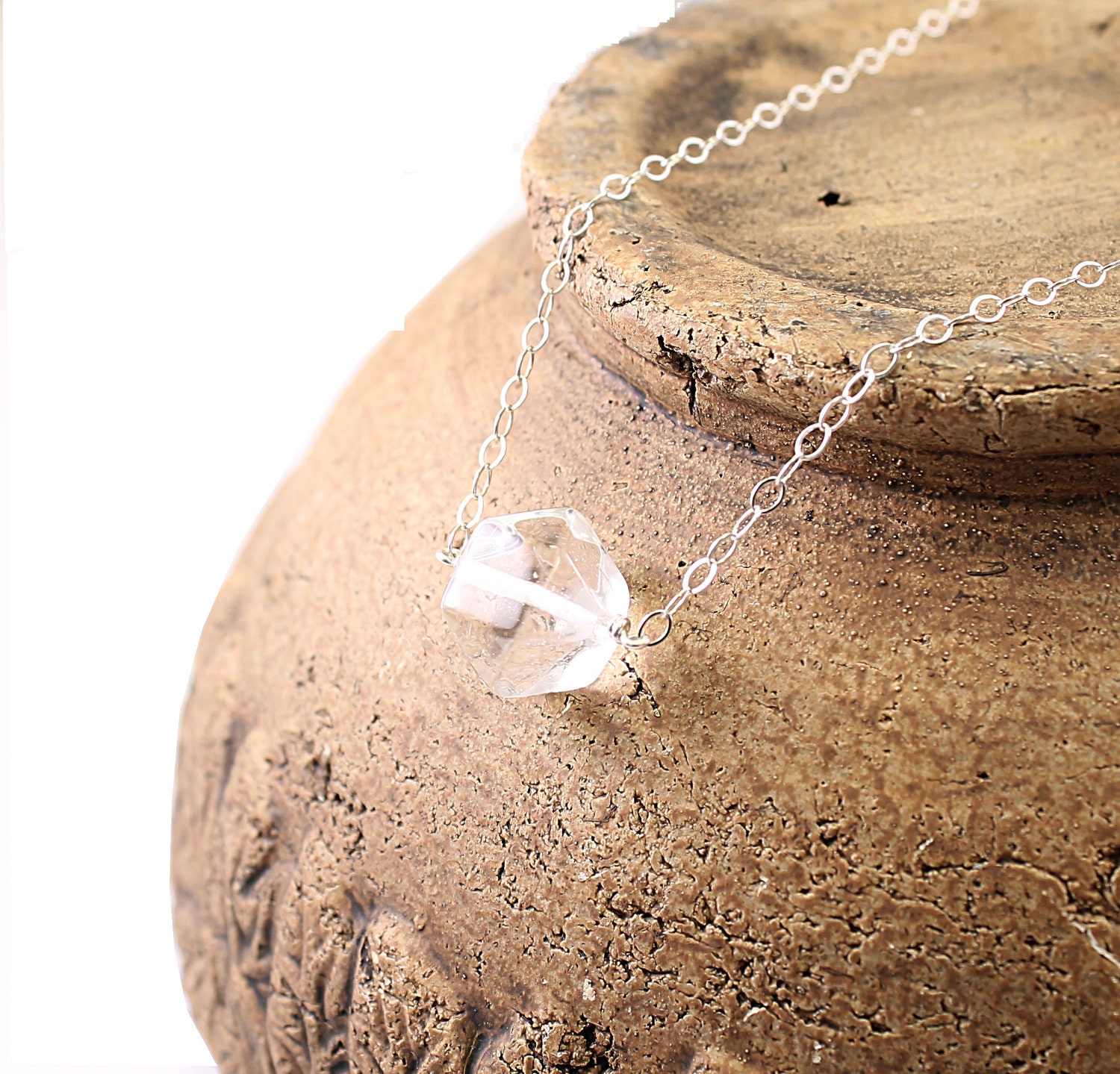 Quartz necklace: clear crystal necklace, stone necklace, sterling silver, pendant handmade jewelry gray grey