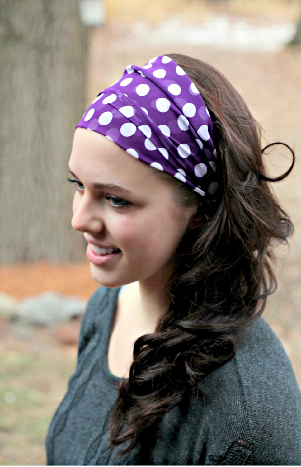 Purple and White Dotted Chiffon Head wrap, Turban, Polka Dot Headband