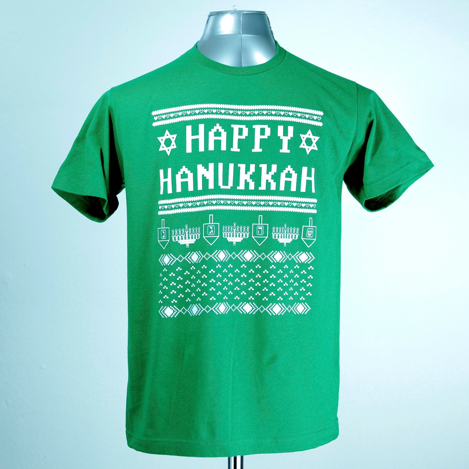 Hanukkah Beautiful Ugly Sweater // kelly green shirt - white ink // free domestic shipping