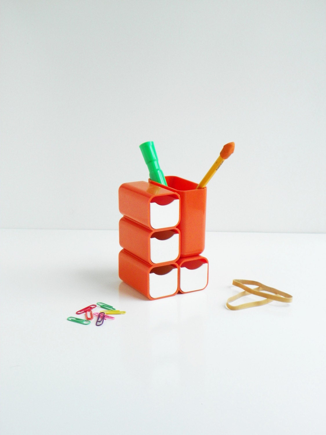 Vintage Plastic Orange Pencil Holders