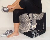 pouf ottoman black and white floor pouf modern floor ottoman/ seating/unique side table one of a kind piece
