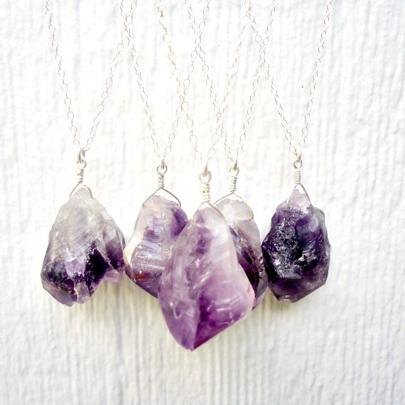 Raw Amethyst Necklace - February Birthstone - Sterling Silver - Modern - Purple