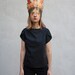 TULIP blouse (black cotton blouse with tulip sleeves and rabbit button) - made to order
