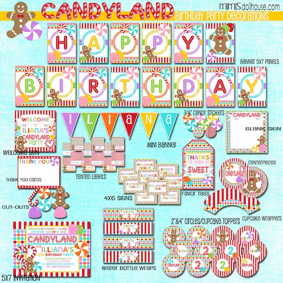 Candyland Party Decorations- Printable Candy Land Birthday Party Decorations- Candy Cane Birthday Party PDF/JPEG Il_570xn