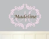 Baby Girl Monogram Wall Decal Name Nursery Damask Vinyl Sticker