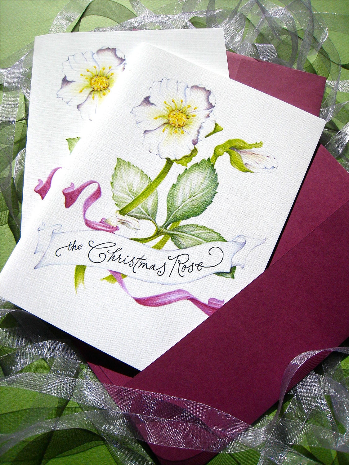 Christmas Rose, Elegant Christmas Cards Set, Botanical Art Card, Christmas Flowers - Box of 10 Cards