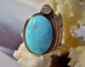 SALE// Flight Ring in Natural Sleeping beauty Turquoise, Rose Quartz, and Sterling Silver (ready to ship in size 7 1/4, 7 1/2, or 7 3/4)