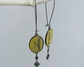 Yellow Tree Dangle Earrings - Antique Bronze Kidney Hook - Walk With Me