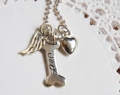 Pet Memorial Necklace Personalized Pet Dog Loss Sympathy Dog Bone Angel Wing Gift Custom Sterling Silver Necklace