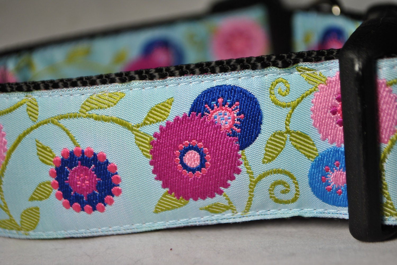 Blue and Purple Floral - Adjustable 1 1/2" Wide Dog Collar
