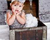 Fancy Baby Headband - Silver - Infant Headband - Holiday Headband - Gray - White - Chiffon - Lace - Baby Photography Prop