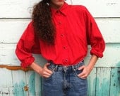 VINTAGE Norma Kamali Red and Black Stripe Western Boyfriend Tom Boy Shirt