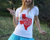SALE Medium Texas "Born & Raised" Tshirt Tech Red Raiders TX shirt Adorable Sexy Cute Women's American Apparel White Shirt Tech