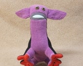 Rudy-  monster plush recycled creature reused violet black cuddly weird cute geek toy