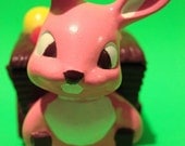 Vintage Cute Adorable Colorful 80s Ceramic Pink Easter Bunny With Barrel Eggs Kitsch For Her Planter Adorable GIft Collectibles Home Decor