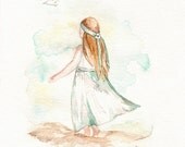 Beach Baby / watercolor print / teal / light green / aqua / sea / ocean life / Seagull
