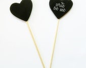 2 Chalkboard Hearts on a Stick - Cake Toppers - Table Numbers - Candy Buffet Sign - Wedding Decoration - Photobooth Prop