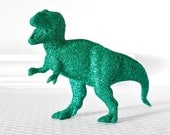 Teal Tyrannosaurus Rex Dinosaur in Ultramarine Green Glitter for Baby Showers, Birthday Decor, Boy Nursery or Fun Nerdy Home Decorations