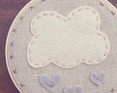 Embroidery Hoop Art. Raining Pink Hearts. 6-inch. Handstitched Felt Cloud and Hearts Nursery Decor by Catshy Crafts.