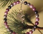 Purple and Silver Glass Pearl Bead Tree Rings / Christmas Ornaments with Bird Peace Charm