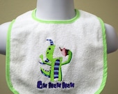 Monster and cupcake OM NOM NOM embroidered baby bib
