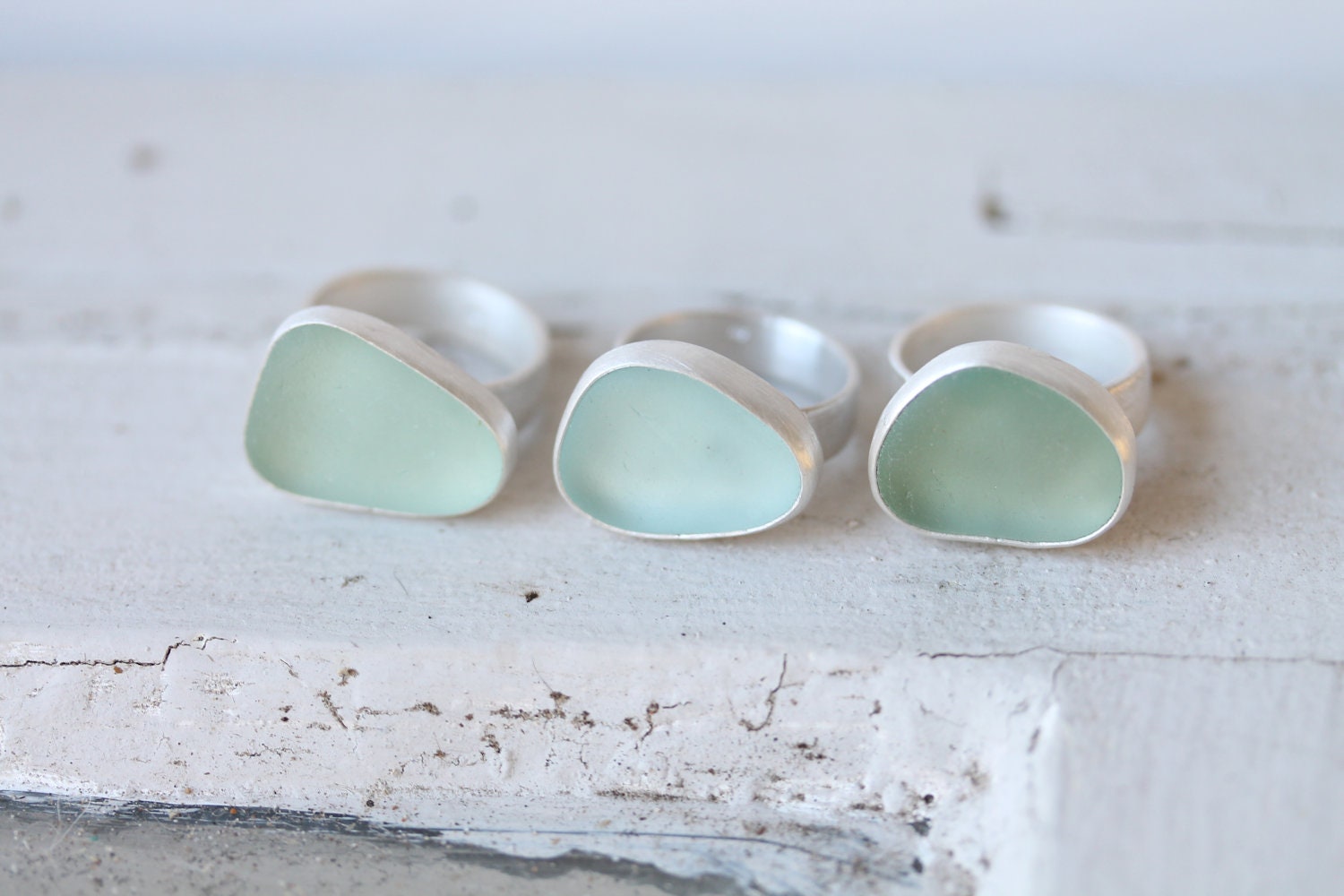 Sea Glass & Sterling Silver Ring - Light Aqua