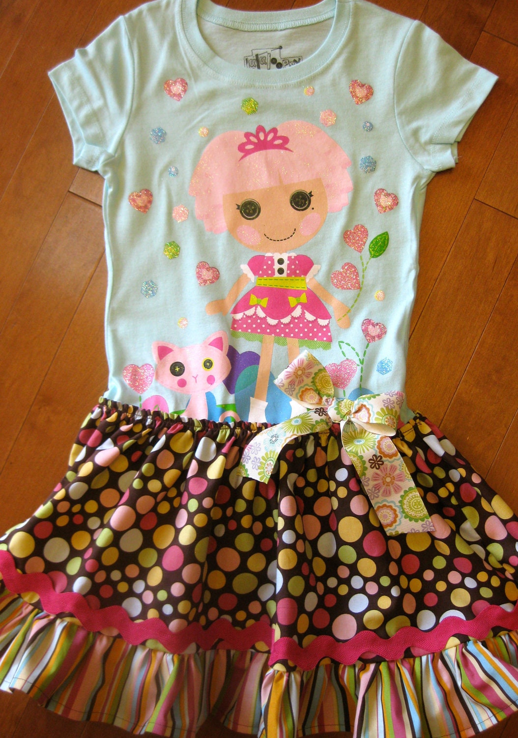 Lalaloopsy Dress Jewel Sparkles Upcycle Shirt Girls S 4/5 M 7/8