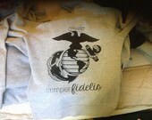 Grey pullover hoodie. semper fidelis EGA at ease designs military usmc navy army usaf uscg