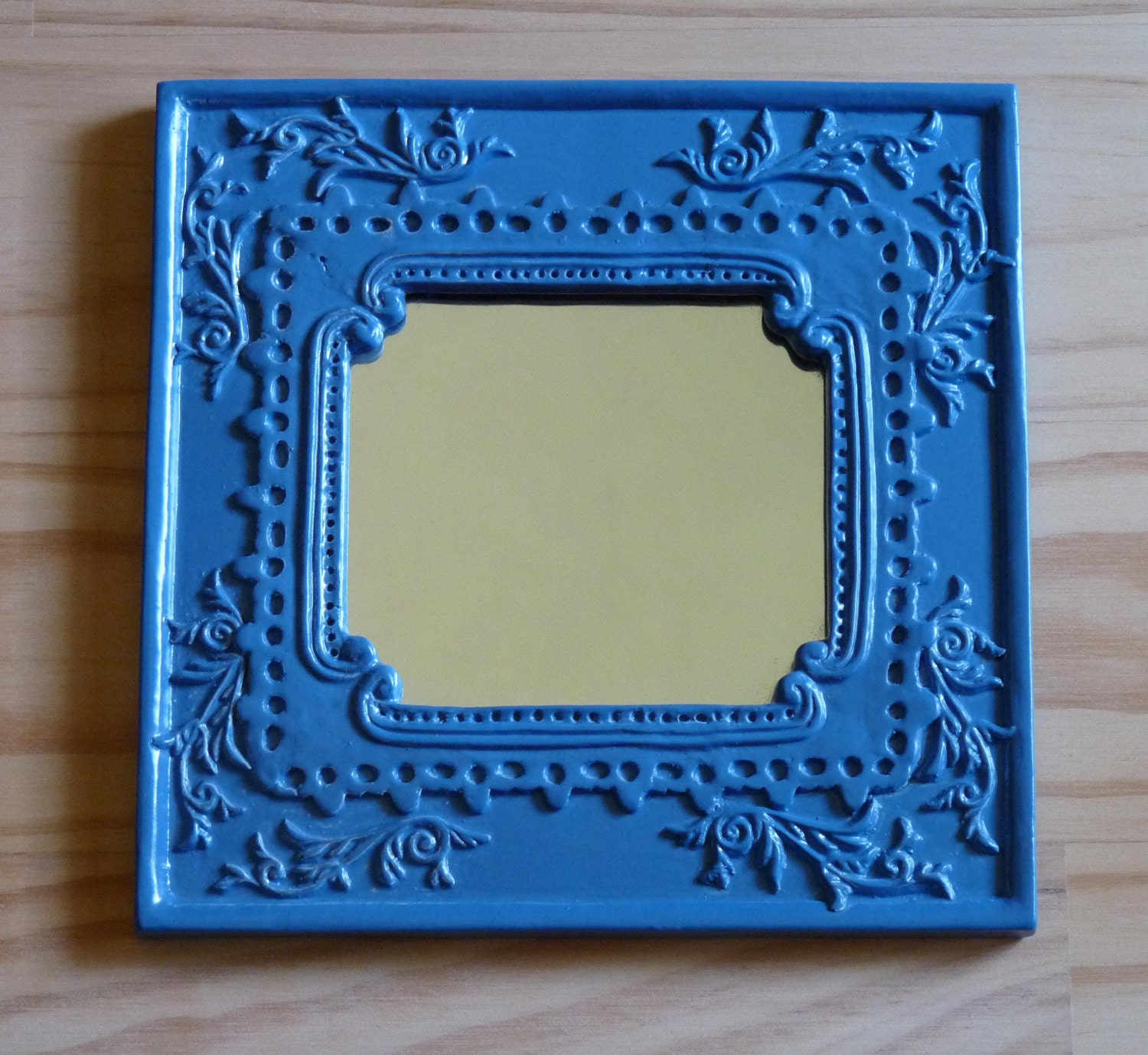 Upcycled Updated Recycled Mirror Heavy Resin Resembles Victorian Tin Tile Ornate Farmhouse Cottage Style