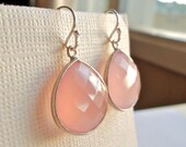 Pink Chalcedony Earrings, Gemstones Bezel Set in Sterling Silver - Mother Sister Friend, Bridesmaid Set - Framed Stone Jewelry