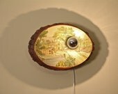 Rustic Wooden Plaque Wall Lamp Upcycled Vintage - Silver Coated Candelabra Bulb