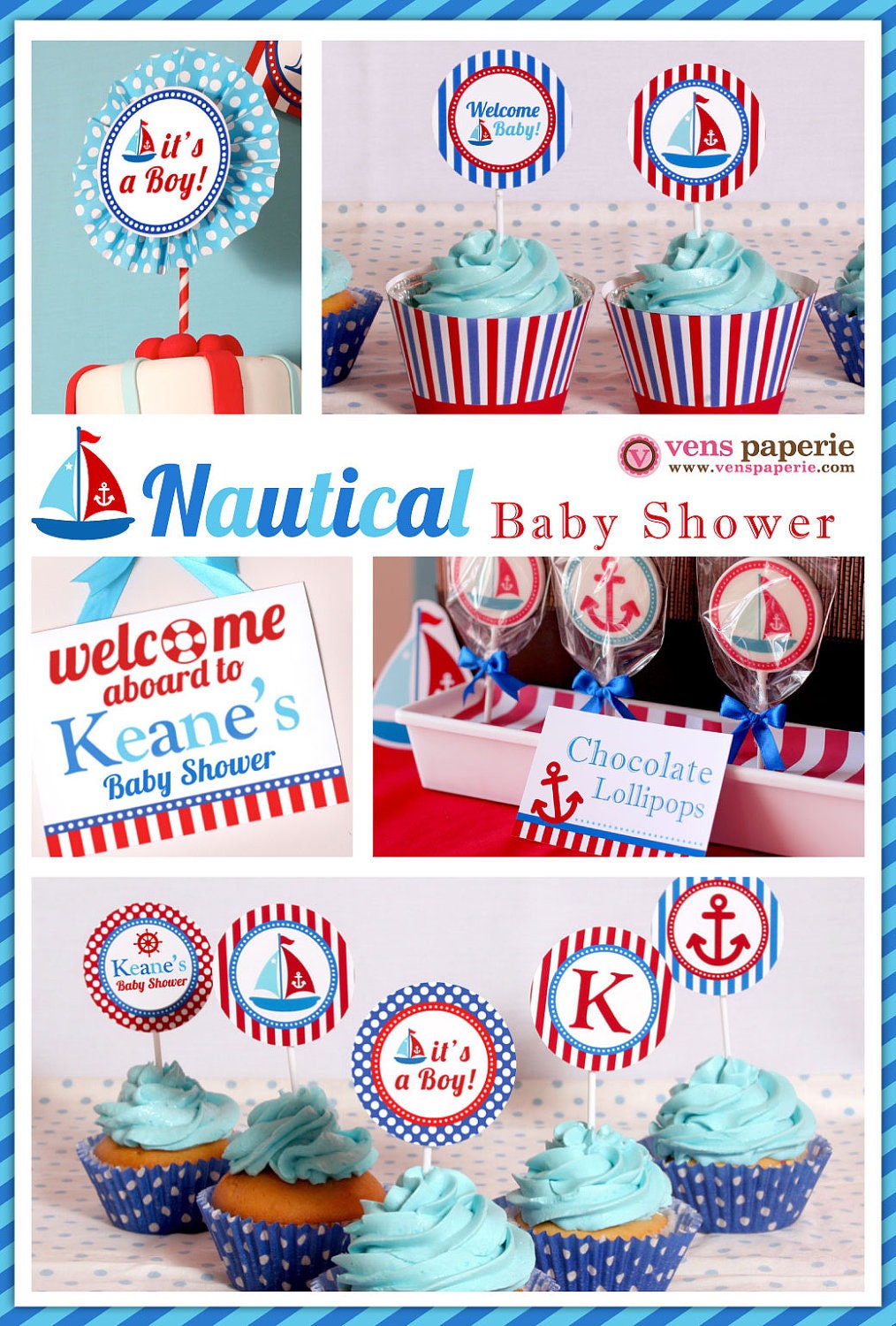 Nautical Baby Shower Package Personalized FULL Collection Set - PRINTABLE DIY - BS826CA1x Il_170x135